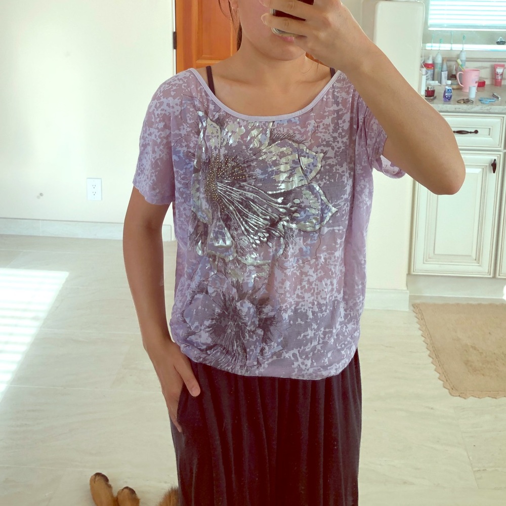 Metersbonwe Lightwash Purple Flower T-Shirt